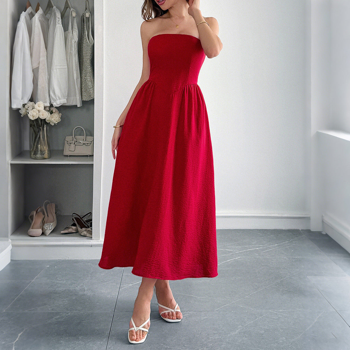 Women Clothing Summer Elegant Tube Top A line Dress by Ragazza