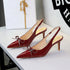 Bowknot Decorative Pointed Shallow Mouth Patent Leather Rear Empty Back Strap Stiletto Sandals  DestGlow