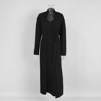 Women Knitted Long Sleeve Cardigan Sling Dress Set Autumn Soft Blouse by Ragazza