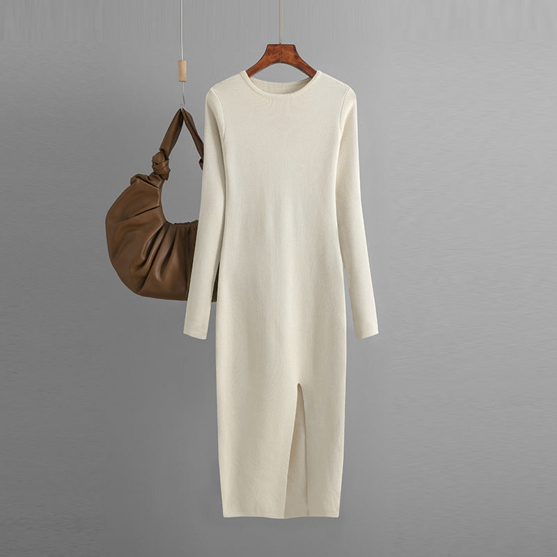 Autumn Winter Slim Fit Knitted Dress Women Inner Wear Outer Wear Mid Length Long Sleeve Tight Bottoming Hip by Ragazza