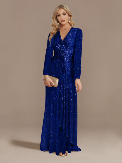 Multi Color Long Sleeve V neck Fishtail Cocktail Evening Dress Women by Ragazza