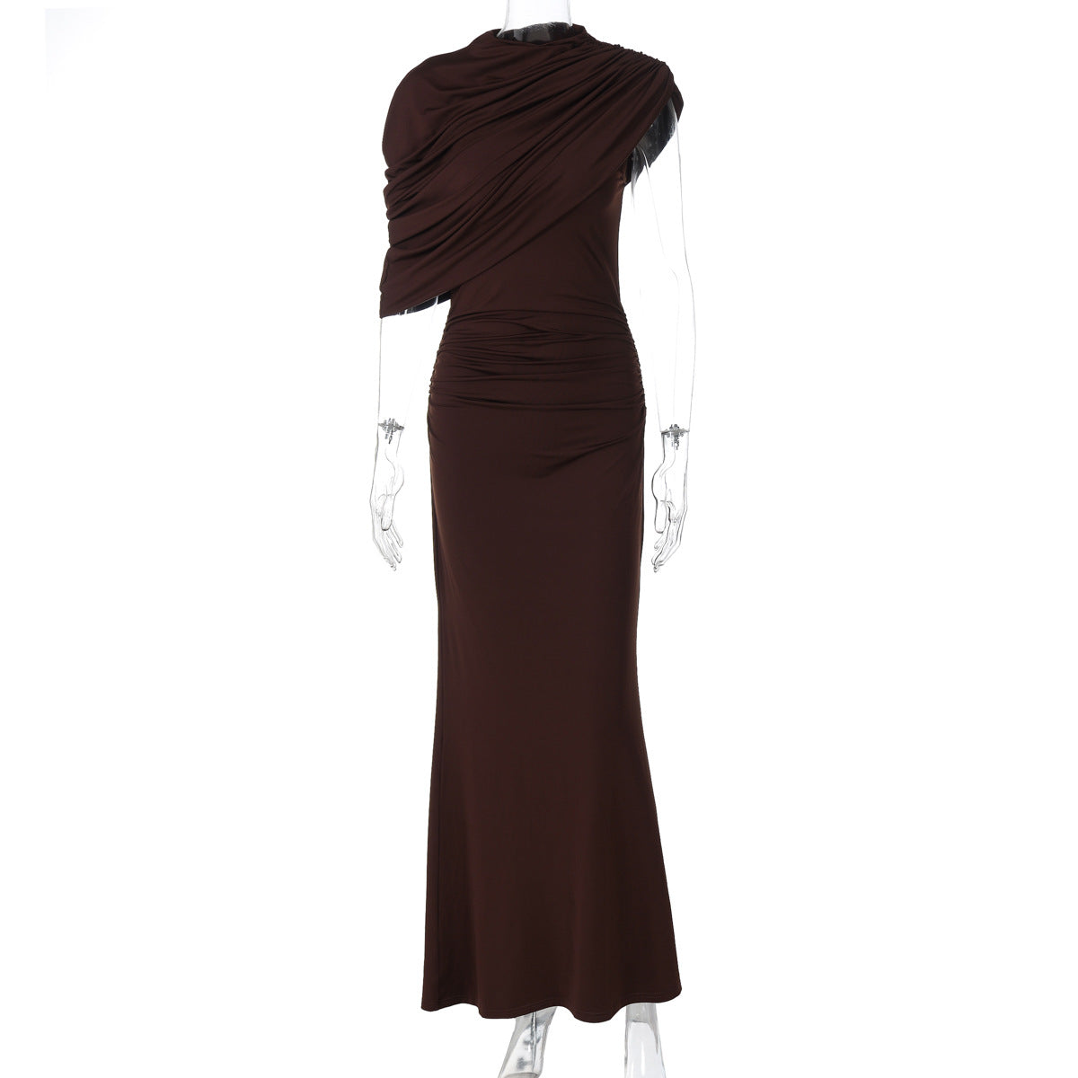 Women Clothing Summer Oblique Shoulder Design Skinny Sheath Pleated Irregular Asymmetric Dress by Ragazza