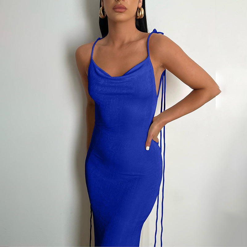 Clothing Summer Sexy Slim Dress Lace up Backless Sheath Dress Long Dress for Women by Ragazza