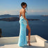 Vacation Bare Back Lace up Bow Dress Solid Color Fold Split Design Dress by Ragazza