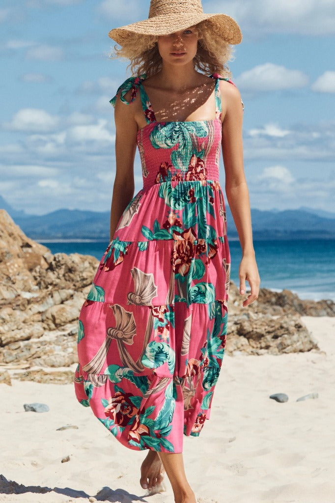 Dress Summer Women Dress Holiday Dress Spaghetti-Strap Floral Print by Ragazza