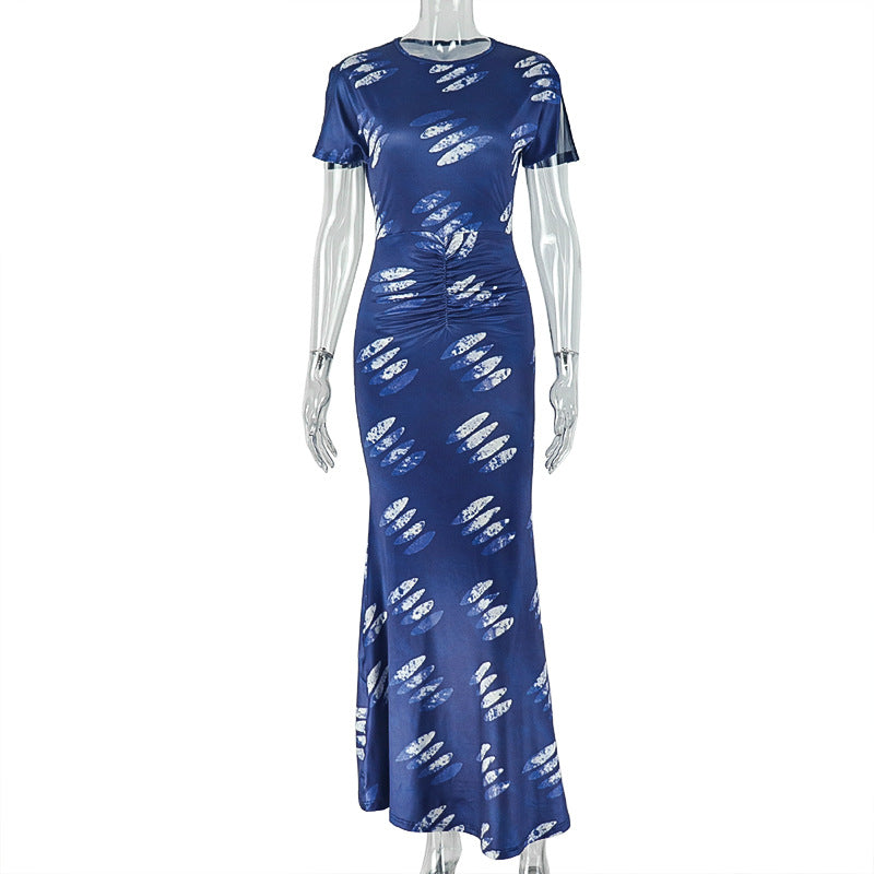 Women Printed Wear Socialite Slim Fit Hip Dress round Neck Short Sleeve Dress by Ragazza