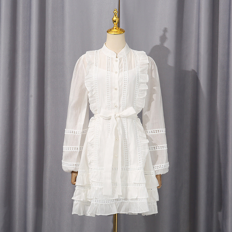 Spring Waist Controlled Short Skirt Stitching Single Breasted Vacation Lace up Dress Women Short Women Clothing by Ragazza