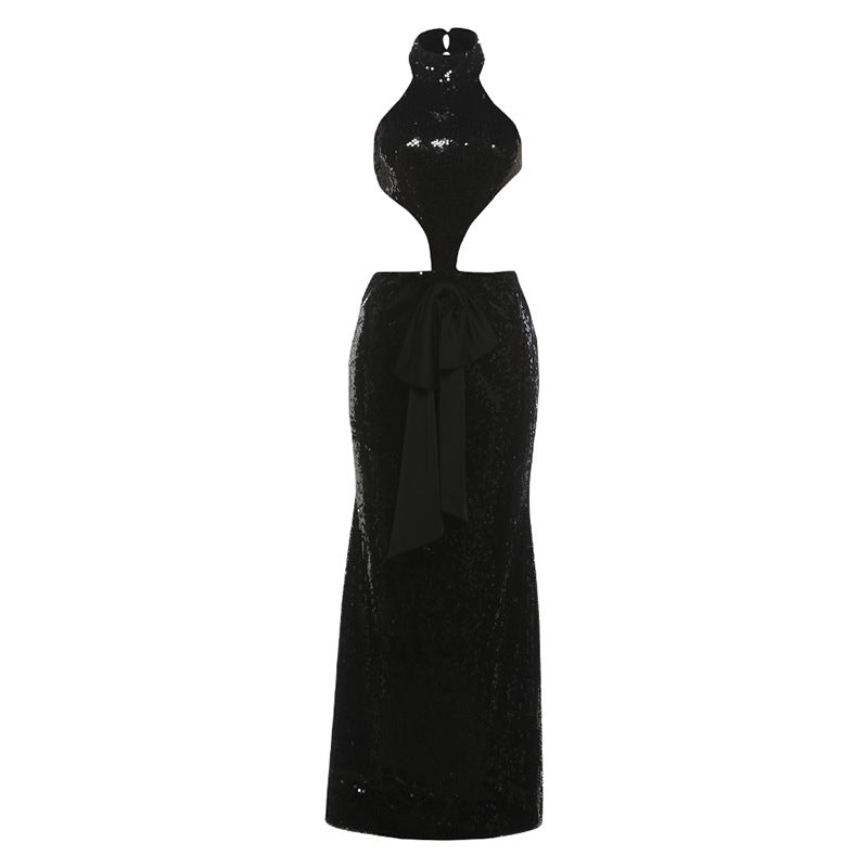 Autumn Winter Sexy Backless Hollow Out Cutout out Stitching Maxi Dress Elegant Sequ Dress by Ragazza