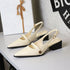 Retro Brown Camellia Pumps Word with Chunky Heel Low Heel Back Empty Back Strap Women Shoes  DestGlow