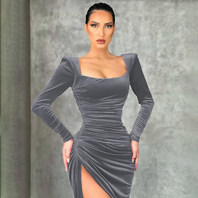 Women Clothing Winter Sexy Square Neck Fold High Waist Tuxedo Dress by Ragazza