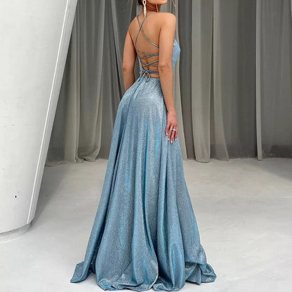 Women Sling Backless Sexy Slit Glitter Party Cocktail Evening Dress by Ragazza