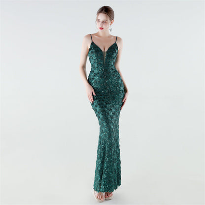 Heavy Industry Sequin Slim Deep Fishtail Evening Dress by Ragazza