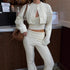 Autumn Winter Women Sexy Knitted Vest Short Top Loose Figure Flattering Straight Leg Pants Three Piece Sets by Ragazza