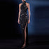 Heavy Industry Three Dimensional Beads Rhinestones Stretch Halter Maxi Dress Maxi Dress by Ragazza