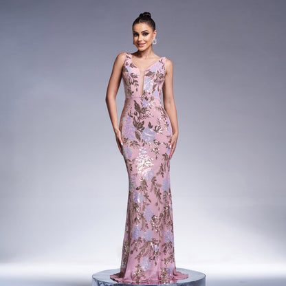Women Elegant Sexy Sleeveless V neck Sequ Cocktail Evening Dress Bridesmaid Dress by Ragazza