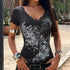 Retro Sexy Dark Printed Lace V neck Top Women Street Sexy Short Sleeve T shirt by Ragazza
