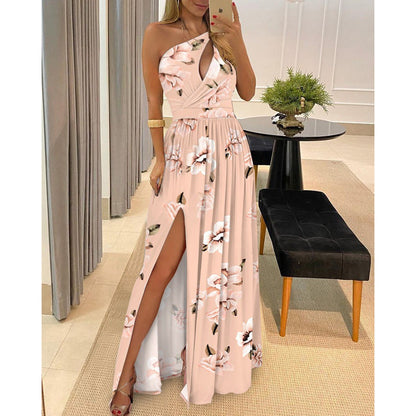 Women Clothing Slant Shoulder Dress Elegance Sleeveless Sexy High Waist Split Dress by Ragazza