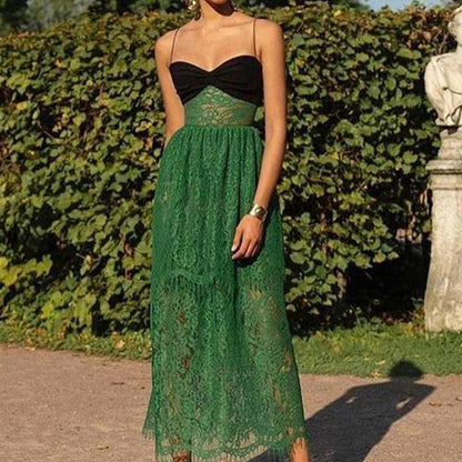 Women Clothing Sexy Suspenders Lace Green Hollow Out Cutout Holiday Mopping Maxi Dress by Ragazza