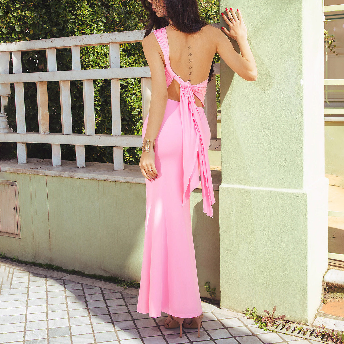 Summer Vacation Dignified Goddess Dress Sexy Backless Lace up Oblique One Shoulder Maxi Dress  DestGlow