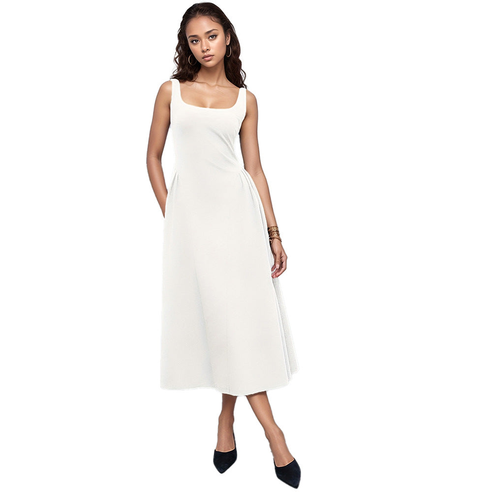 Summer Niche Design Spring Summer round Neck Backless Waist Trimming Sleeveless Dress by Ragazza