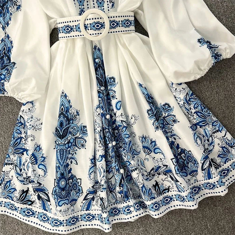 Spring Women Fashionable V neck Long Sleeve Bohemian Printed Dress by Ragazza