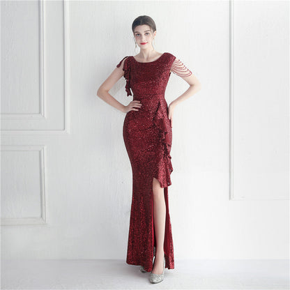 Ruffled Craft Beaded Socialite Ceremony Dinner Performance Long Sequ Dress by Ragazza