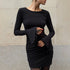 Women Clothing Autumn Solid Color Slim Casual Elegant round Neck Long Sleeve Ruffled Dress by Ragazza