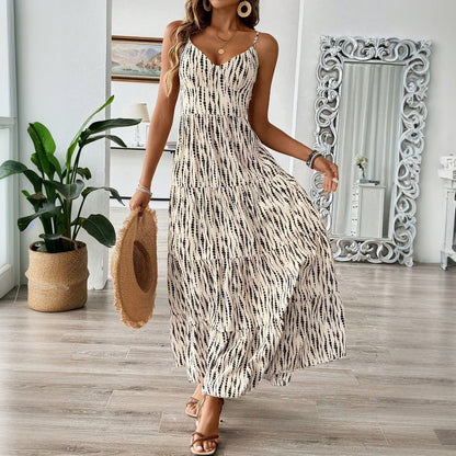 Women Clothing Vacation Sling Dress Spring Summer Irregular Asymmetric Striped Design Dress by Ragazza