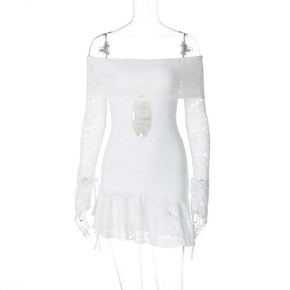 Women Clothing Autumn Sexy Cutout Lace Long Sleeve Dress by Ragazza