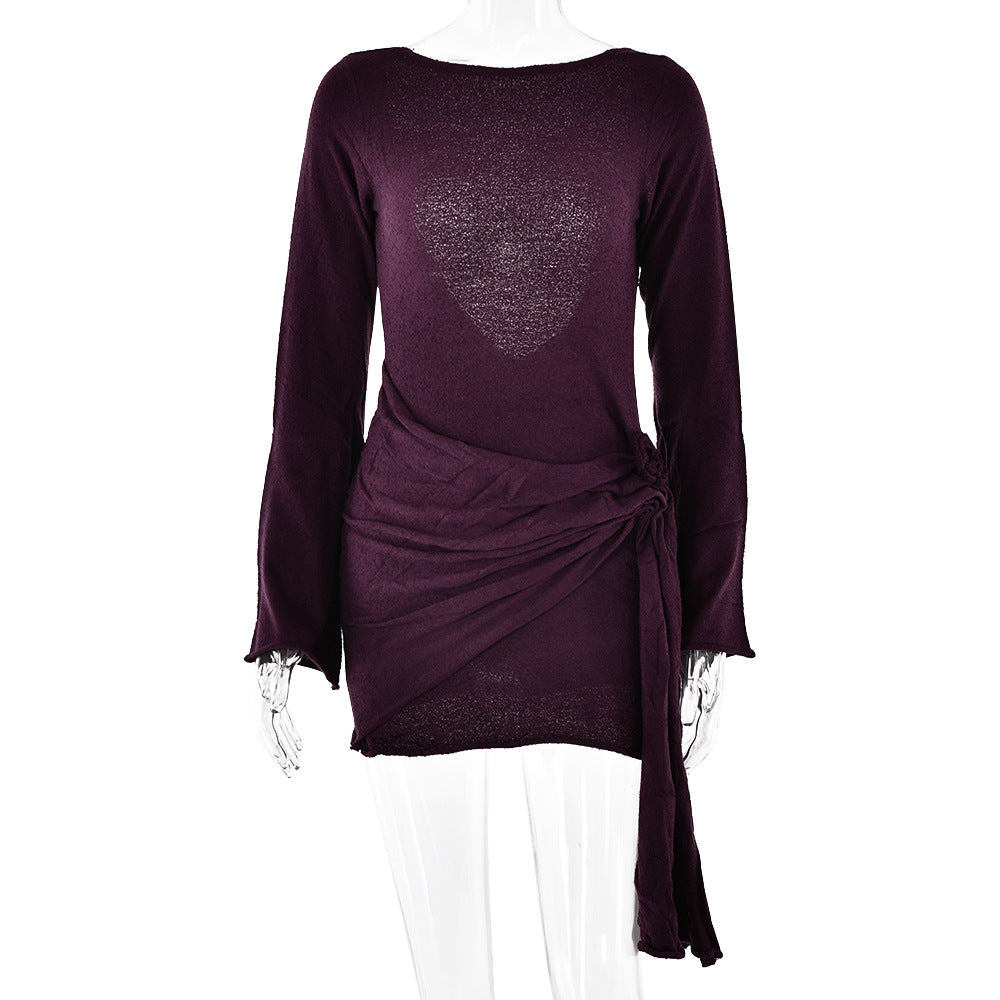 Summer Knitted Long-Sleeved Dress Sexy Backless Slim Fit Dress  DestGlow