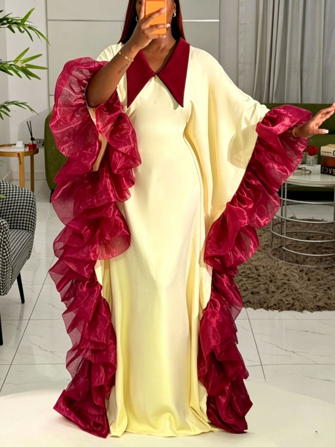 Loose Lapels Batwing Sleeve Dress Multi Layer Patchwork Ruffled Large Swing Party Bubu Robe  DestGlow