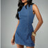 Women Denim Dress Back Lace up Simple Women Denim Dress Mesh by Ragazza