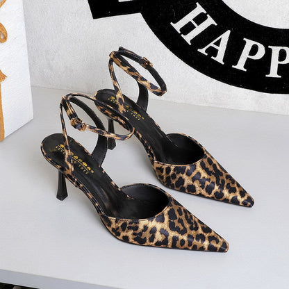 Sexy Nightclub Hollow Out Cutout out Stiletto Women Shoes Pointed Shallow Mouth Senior Satin Rear Empty Strap  DestGlow
