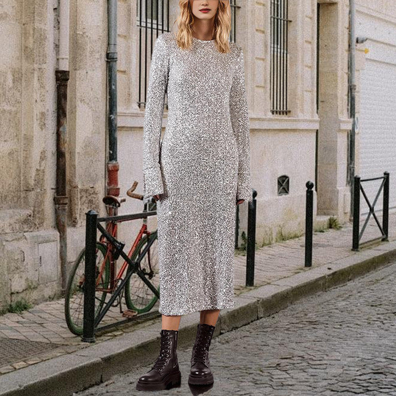Simple Sequin Street Graceful Fashionable Long Sleeve Dress by Ragazza