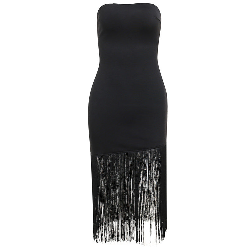 Dress Summer Tassel Sexy Tube Top Split Dress Women by Ragazza