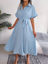 Summer Casual Loose Solid Color Tied Shirt Dress Maxi Dress Women Clothing by Ragazza