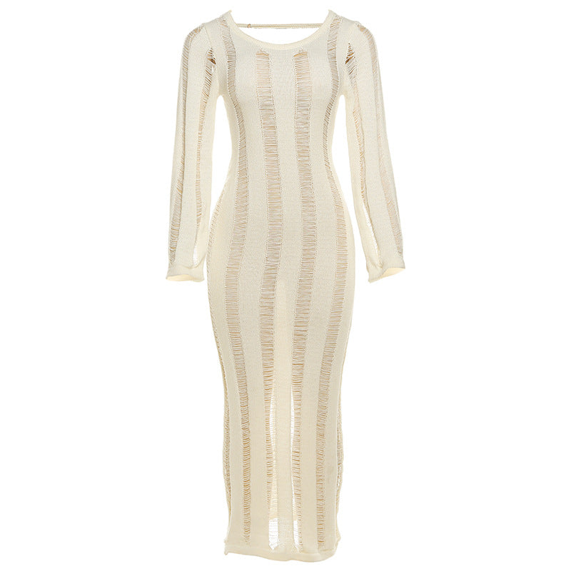 Women Clothing Autumn Sexy Sexy Cutout Bare Back Slim Fit Knitted Long Sleeved Dress Women by Ragazza