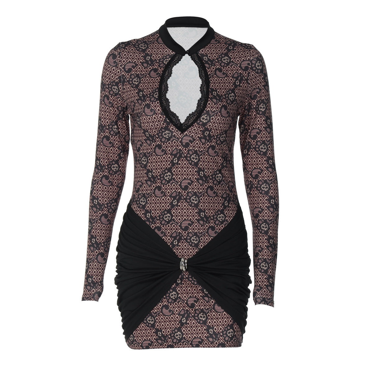 Women Clothing Winter Printed Sexy Lace Cutout Slim Fit Sheath Dress for Women by Ragazza