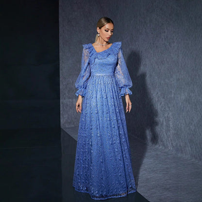 Long Sleeve Embroidered Dress Cocktail Annual Meeting Host Performance Evening Dress Birthday Party Evening Dress by Ragazza