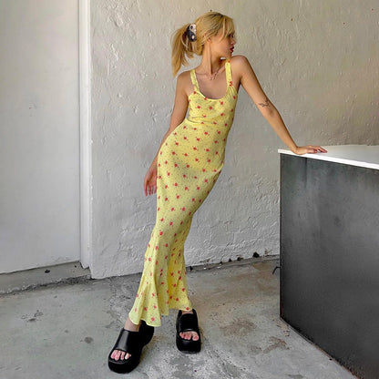 Summer Vacation Long Small Floral Strap Dress Women Wear by Ragazza