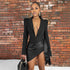 Women Clothing Autumn Winter Solid Color Long Sleeve Deep V Plunge neck Oblique Ribbon Business Blazers Dress by Ragazza