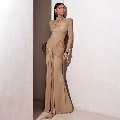 Autumn Sexy Slim Fit Streamer Long Sleeve Dress Solid Color Hip Dress Women Clothing by Ragazza