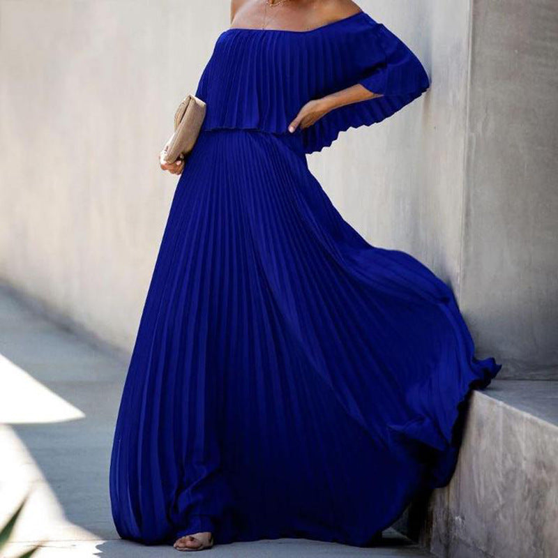 Spring Summer Women Clothing Sexy off-Shoulder Tube Top Folding Chiffon Party Formal Dress by Ragazza