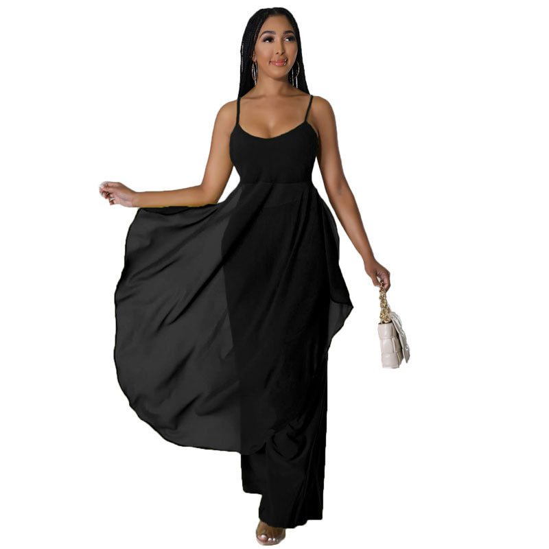 Summer Women Clothing Solid Color Overall Skirt Set Mesh Stitching Two Piece Sets Sexy by Ragazza