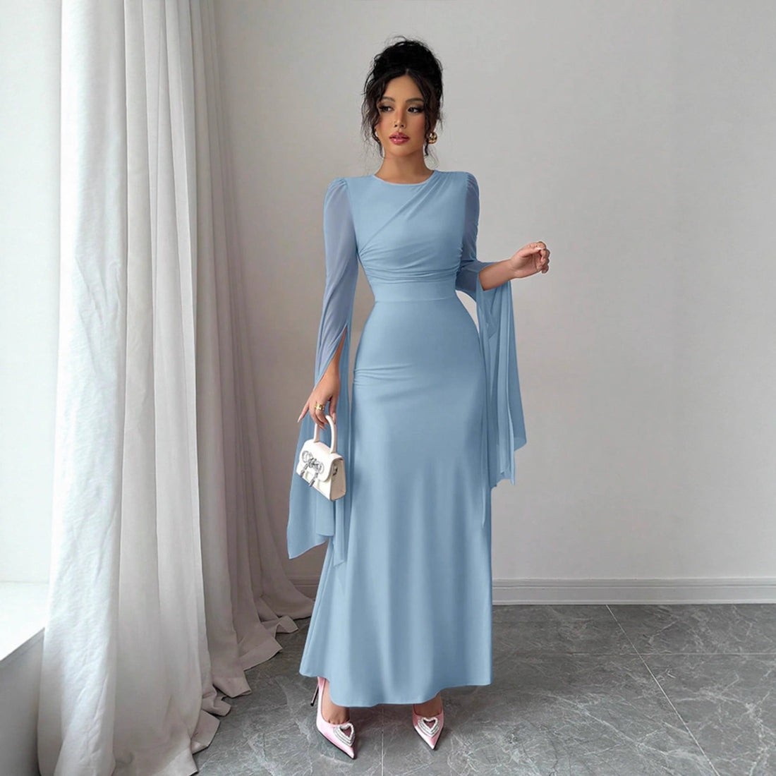Spring Stitching Mesh Large Swing Sleeves Sexy Slim Fit Fishtail Dress by Ragazza