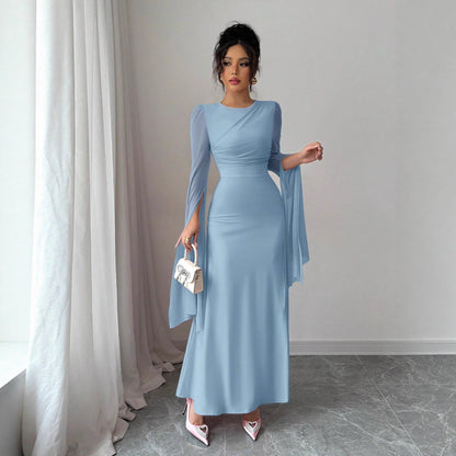 Spring Stitching Mesh Large Swing Sleeves Sexy Slim Fit Fishtail Dress by Ragazza