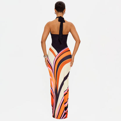 Bohemian Holiday Casual High Street Sexy Halter Dress Summer Sexy Tight Backless Dress  DestGlow