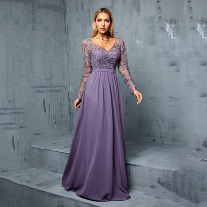 Dress Chiffon Long Sleeve Casual Party Formal Dress Women Simple Thin Party Dinner Daily by Ragazza