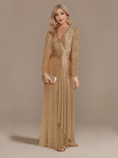 Multi Color Long Sleeve V neck Fishtail Cocktail Evening Dress Women by Ragazza