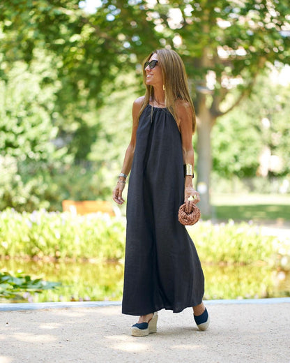 Women Halter Slit Cotton Linen Casual Holiday Dress Spring Summer by Ragazza
